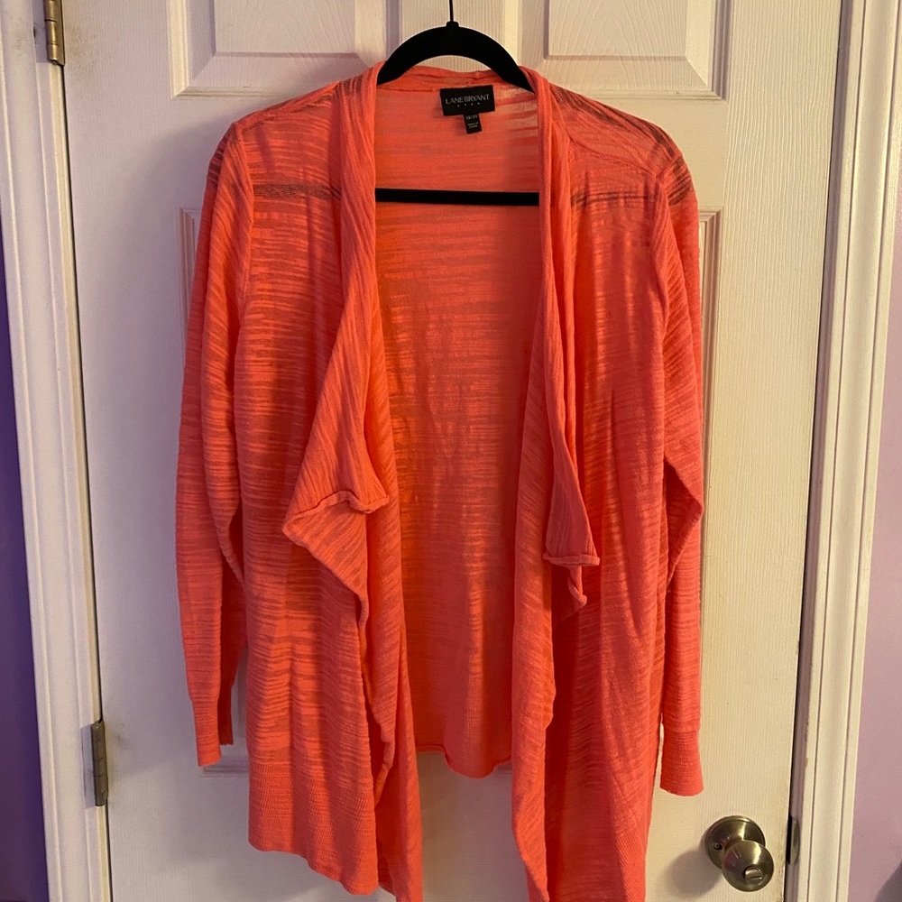 Lane Bryant Coral Waterfall Open Front Cardigan
